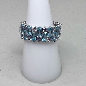 Rainbow Topaz and Blue CZs Ring Bomb Party Size 8